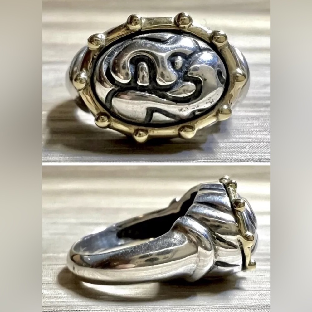 Sterling Silver Two-Tone Oval Statement Ring - Gold Accent